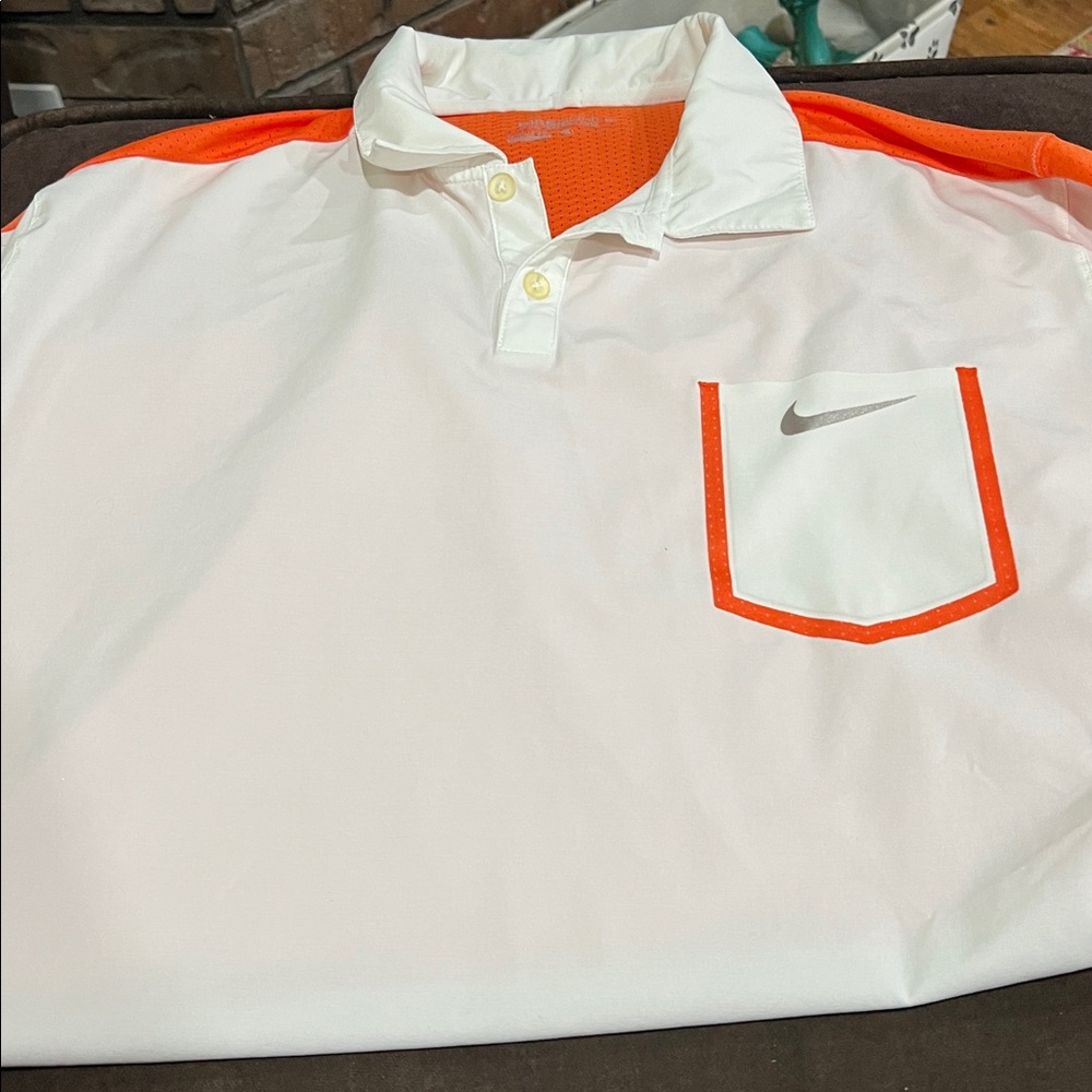 Nike White and Orange Golf Polo with Pocket